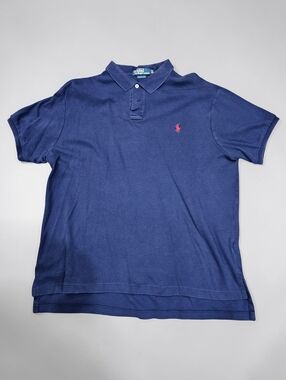 Vintage Polo Ralph Lauren Navy Blue Polo Shirt XL Red Embroidered Logo Cotton